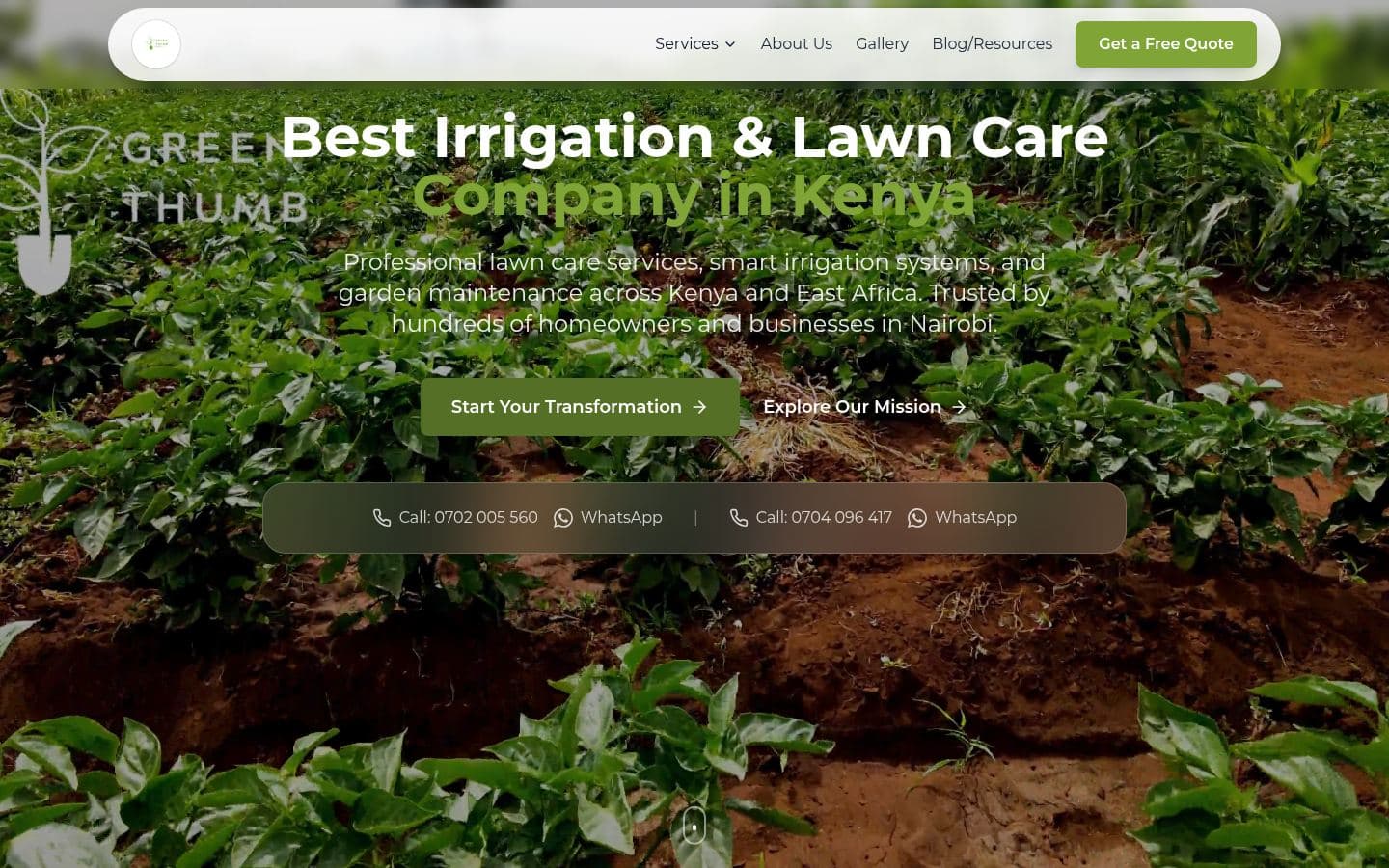GreenThumb KE website services design, built by Kevin Milo at Captivart, Nairobi