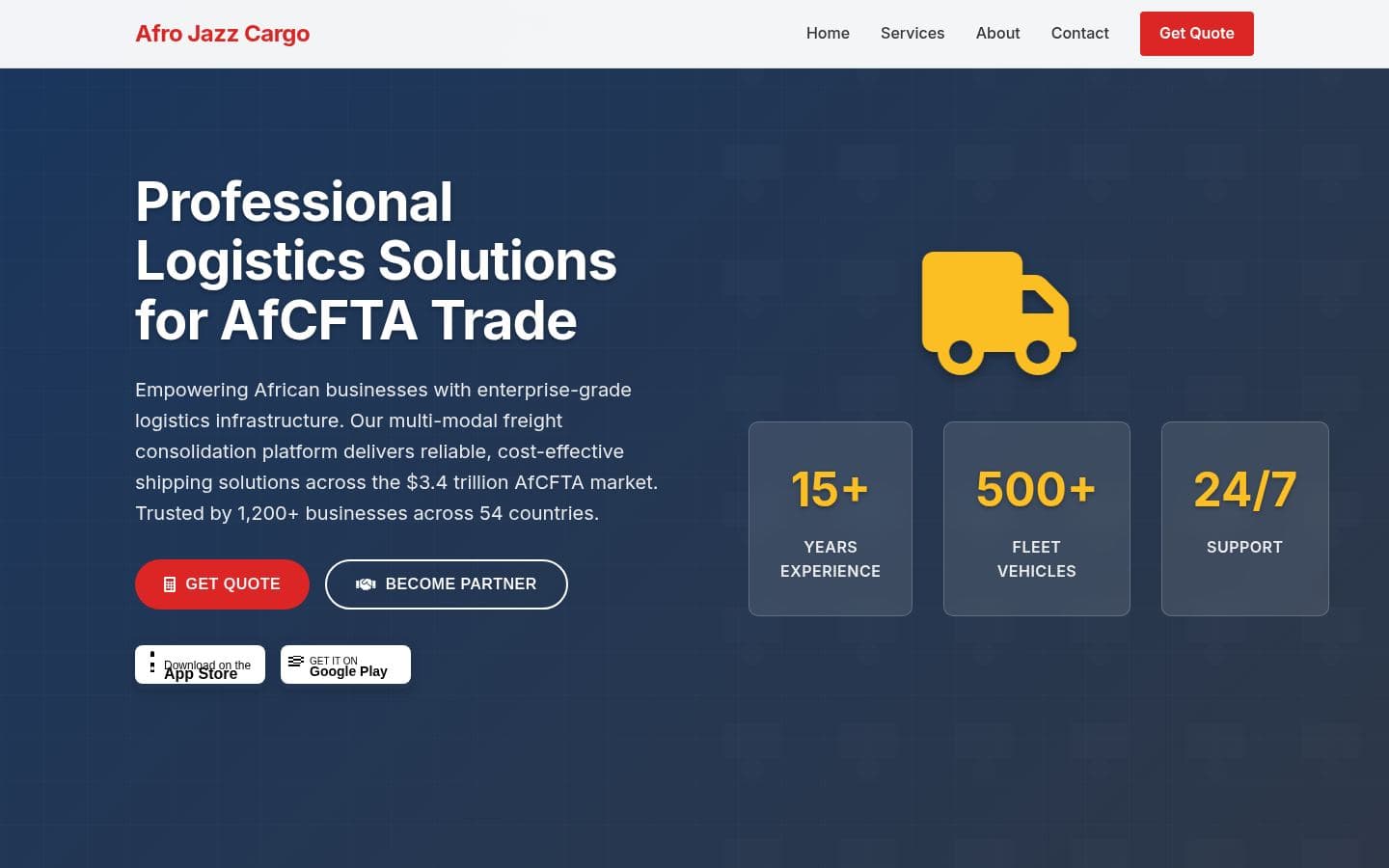 Afro Jazz Cargo website logistics design, built by Kevin Milo at Captivart, Nairobi