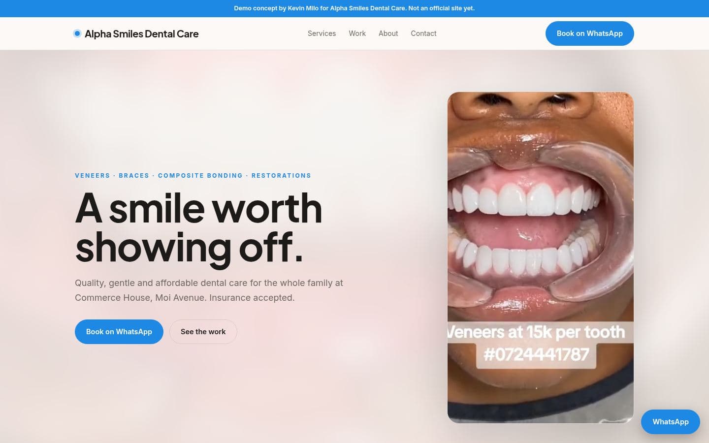Alpha Smiles Dental website health design, built by Kevin Milo at Captivart, Nairobi