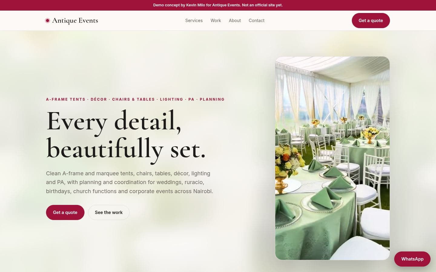 Antique Events website events design, built by Kevin Milo at Captivart, Nairobi