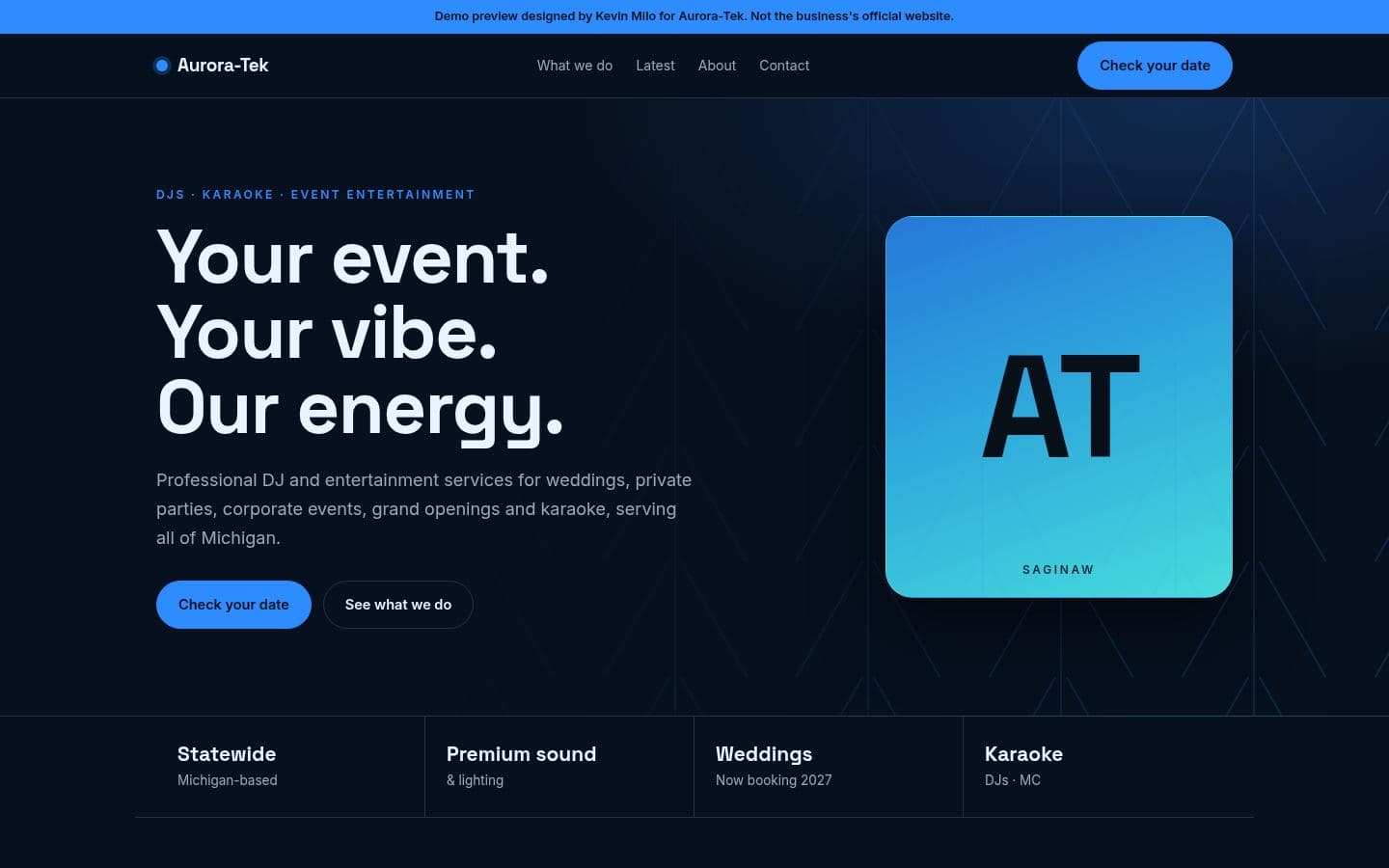 Aurora Tek website tech & energy design, built by Kevin Milo at Captivart, Nairobi