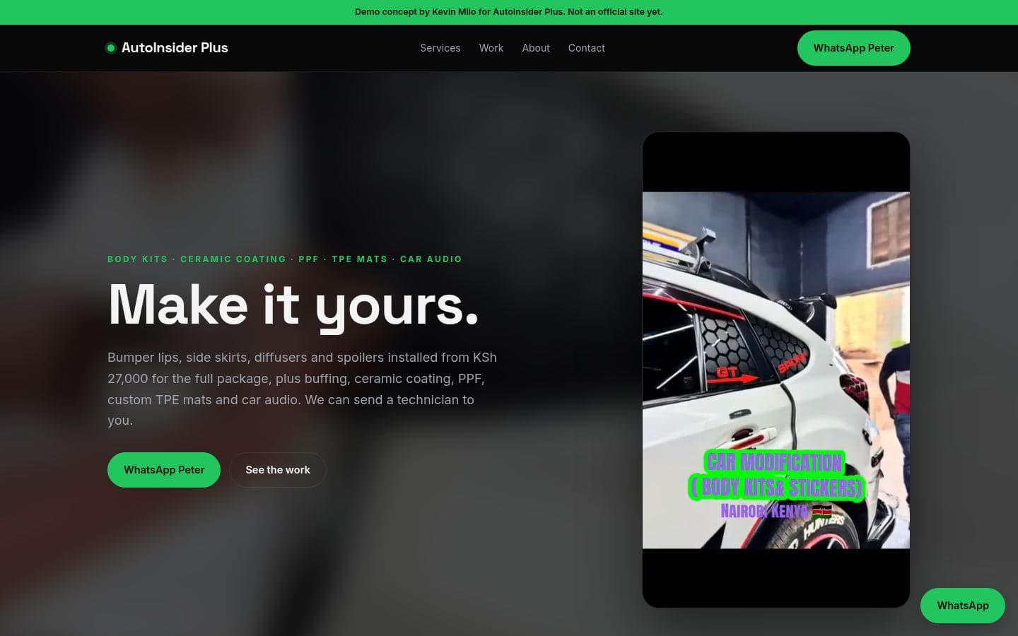 Autoinsider Plus website automotive design, built by Kevin Milo at Captivart, Nairobi