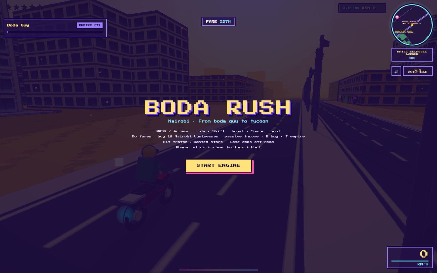 Boda Rush website game design, built by Kevin Milo at Captivart, Nairobi
