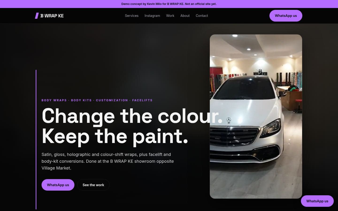 Bwrap KE website automotive design, built by Kevin Milo at Captivart, Nairobi