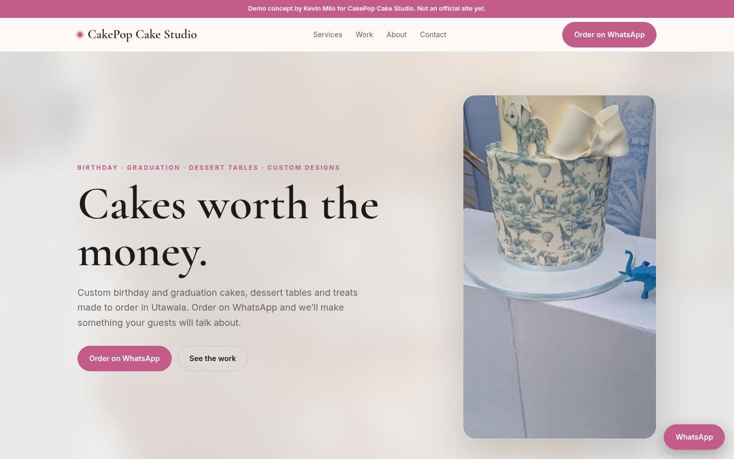 Cakepop Cake Studio website bakery & food design, built by Kevin Milo at Captivart, Nairobi