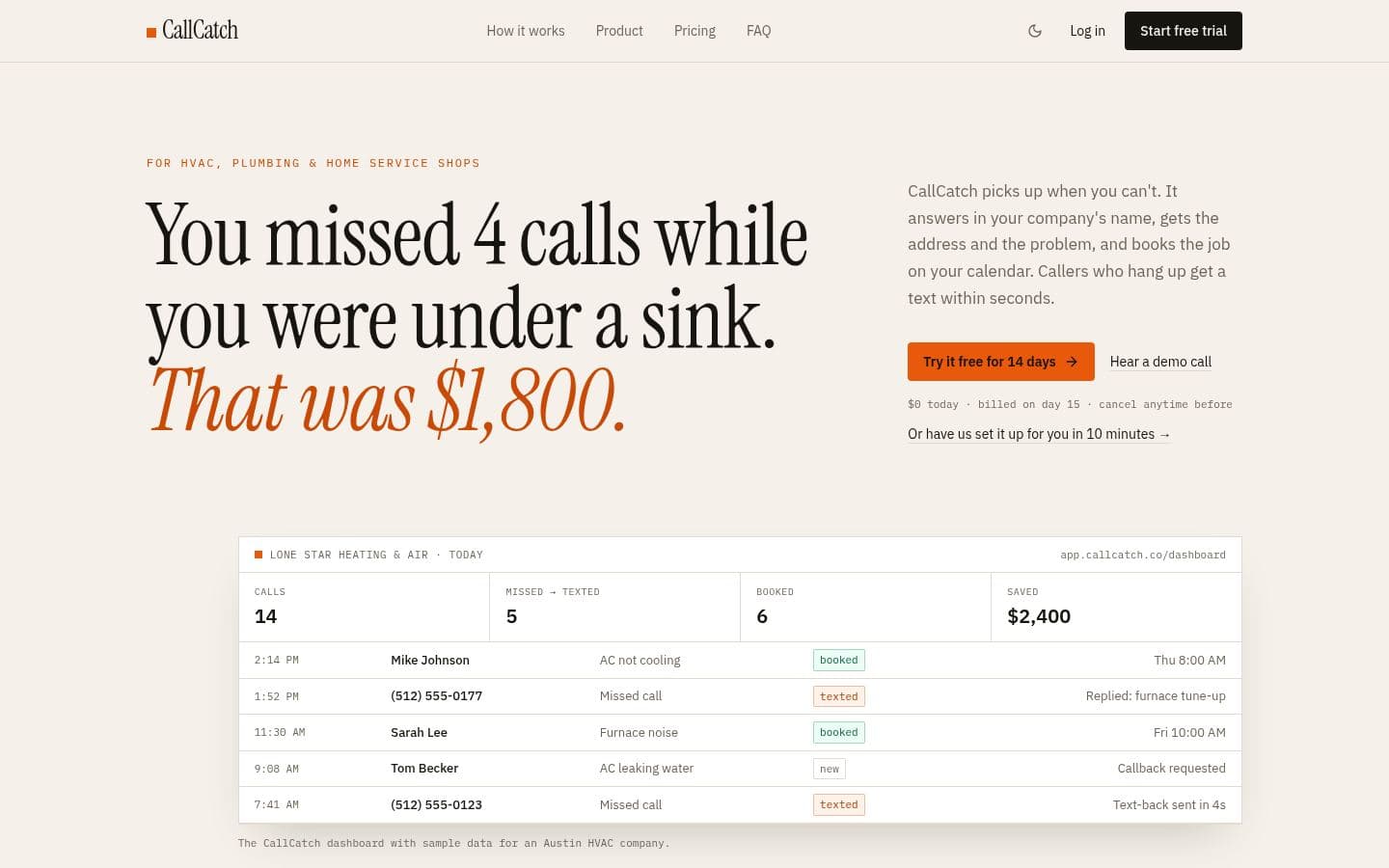 CallCatch, an AI business tool built by Kevin Milo at Captivart