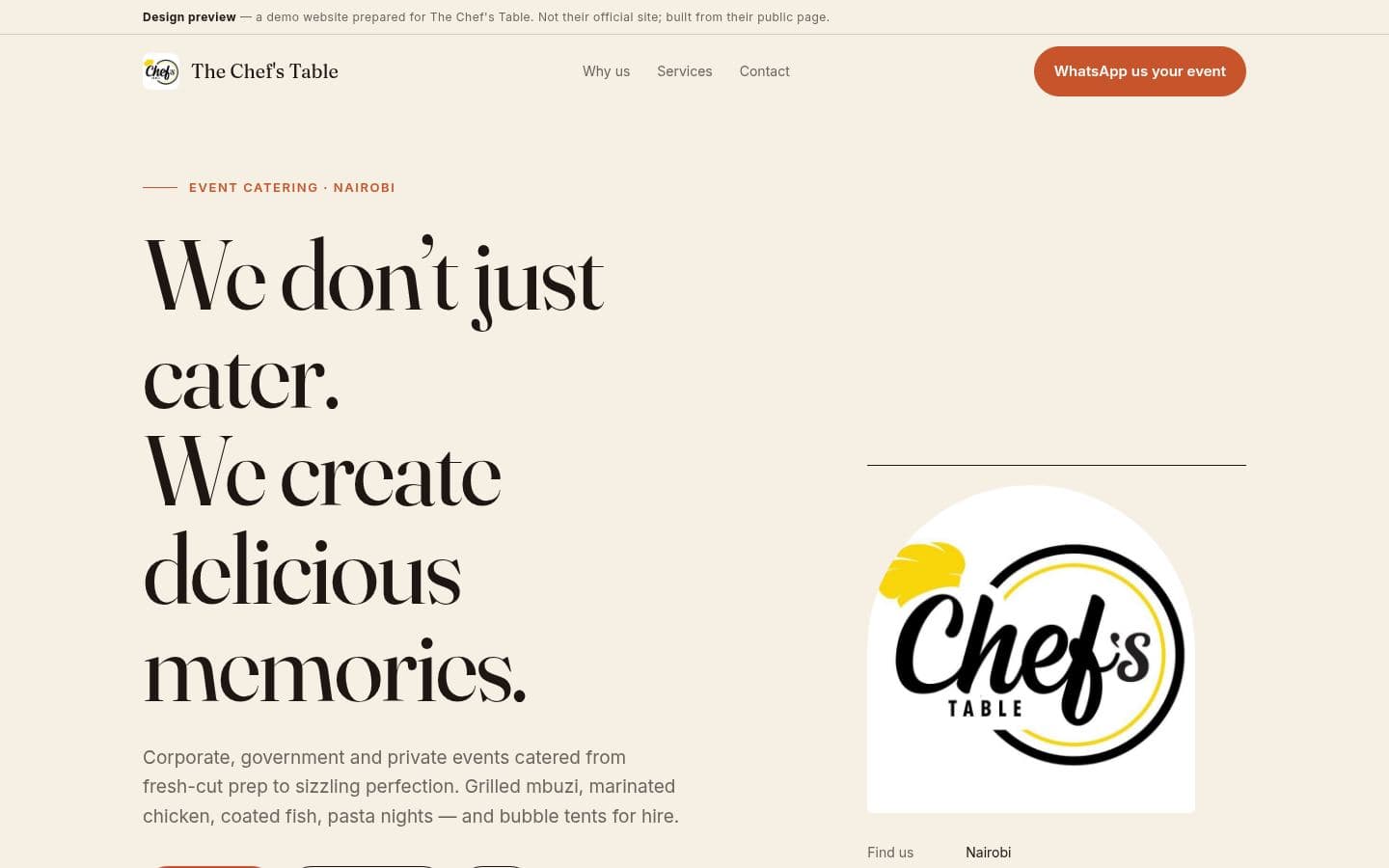 Chefs Table KE website bakery & food design, built by Kevin Milo at Captivart, Nairobi