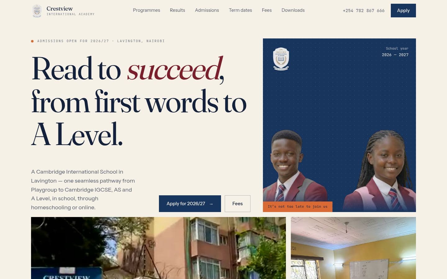 Crestview International Academy website education design, built by Kevin Milo at Captivart, Nairobi
