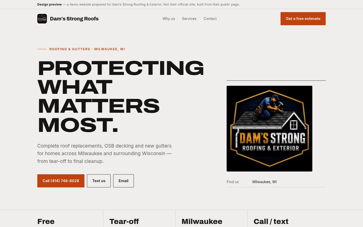 Dams Strong Roofs website home services design, built by Kevin Milo at Captivart, Nairobi
