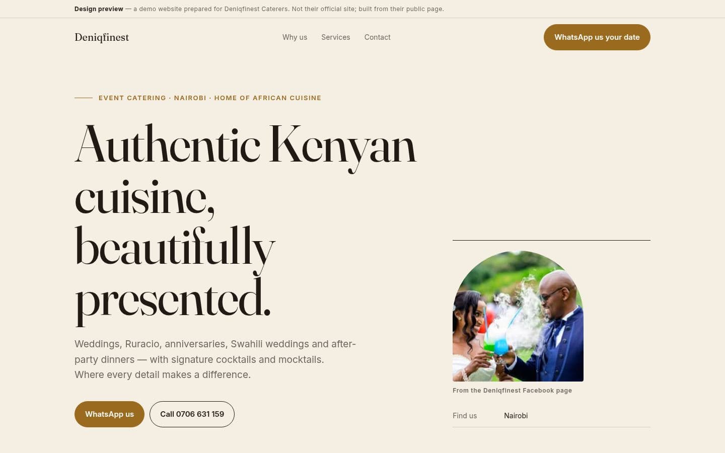Deniqfinest Caterers website bakery & food design, built by Kevin Milo at Captivart, Nairobi