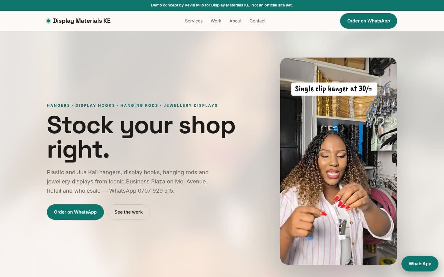 Display Materials KE website retail & more design, built by Kevin Milo at Captivart, Nairobi