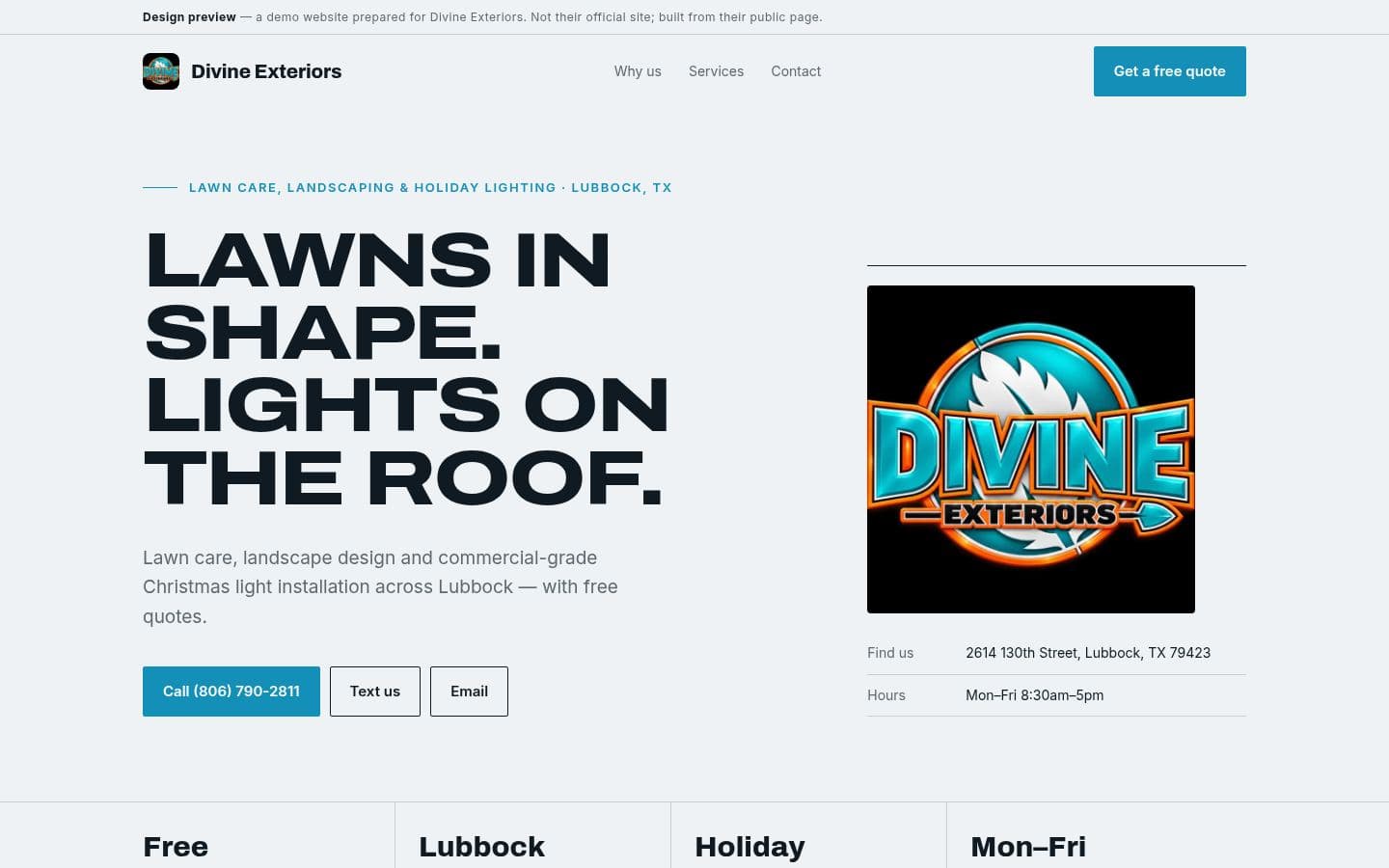Divine Exteriors LBK website home services design, built by Kevin Milo at Captivart, Nairobi