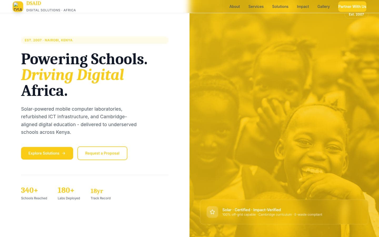 DSAID website non-profit design, built by Kevin Milo at Captivart, Nairobi