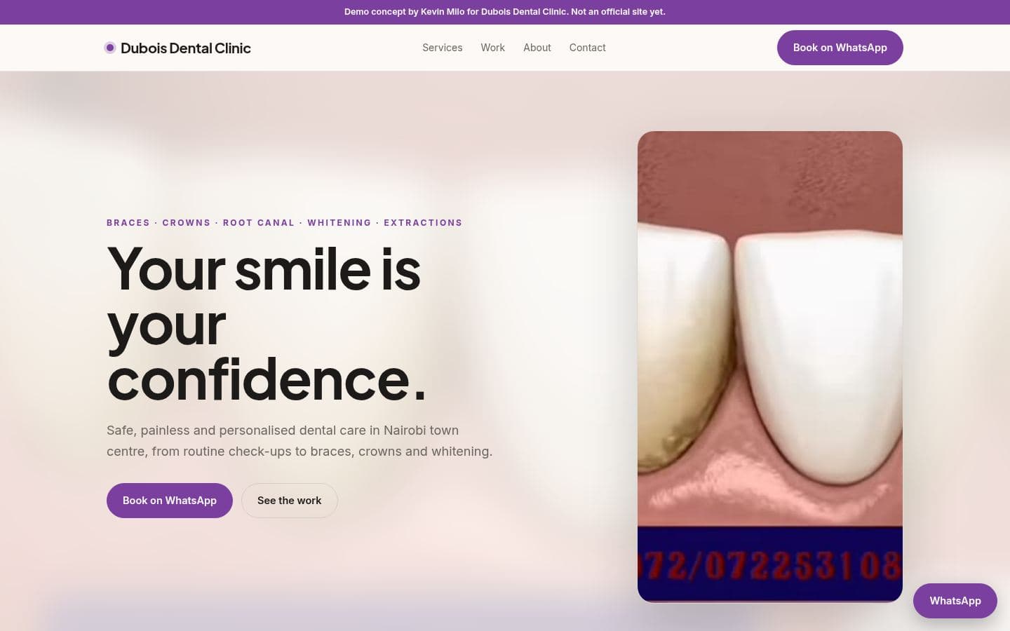 Dubois Dental Clinic website health design, built by Kevin Milo at Captivart, Nairobi