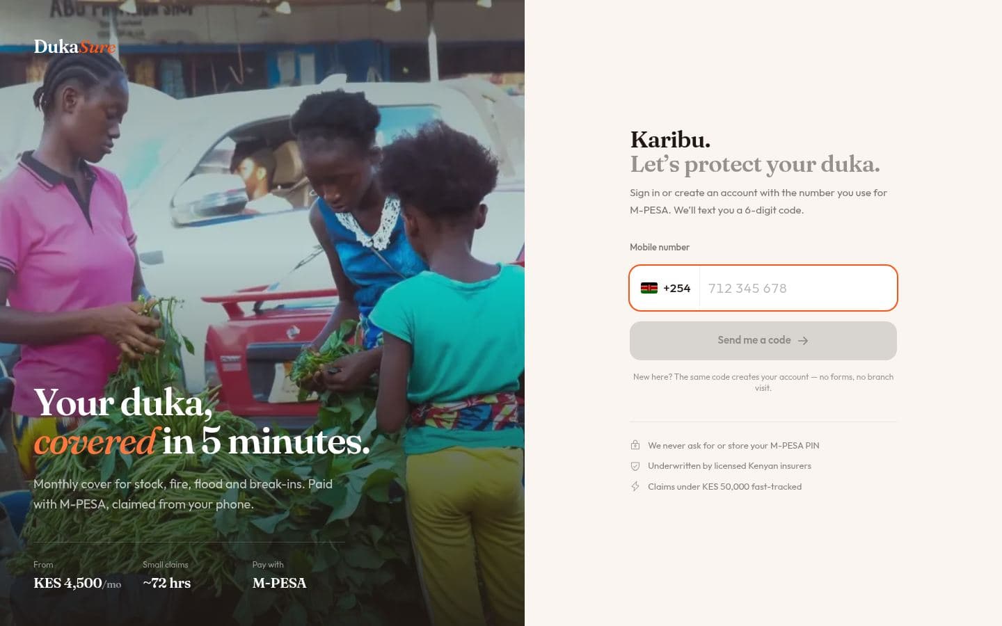 DukaSure App website fintech design, built by Kevin Milo at Captivart, Nairobi