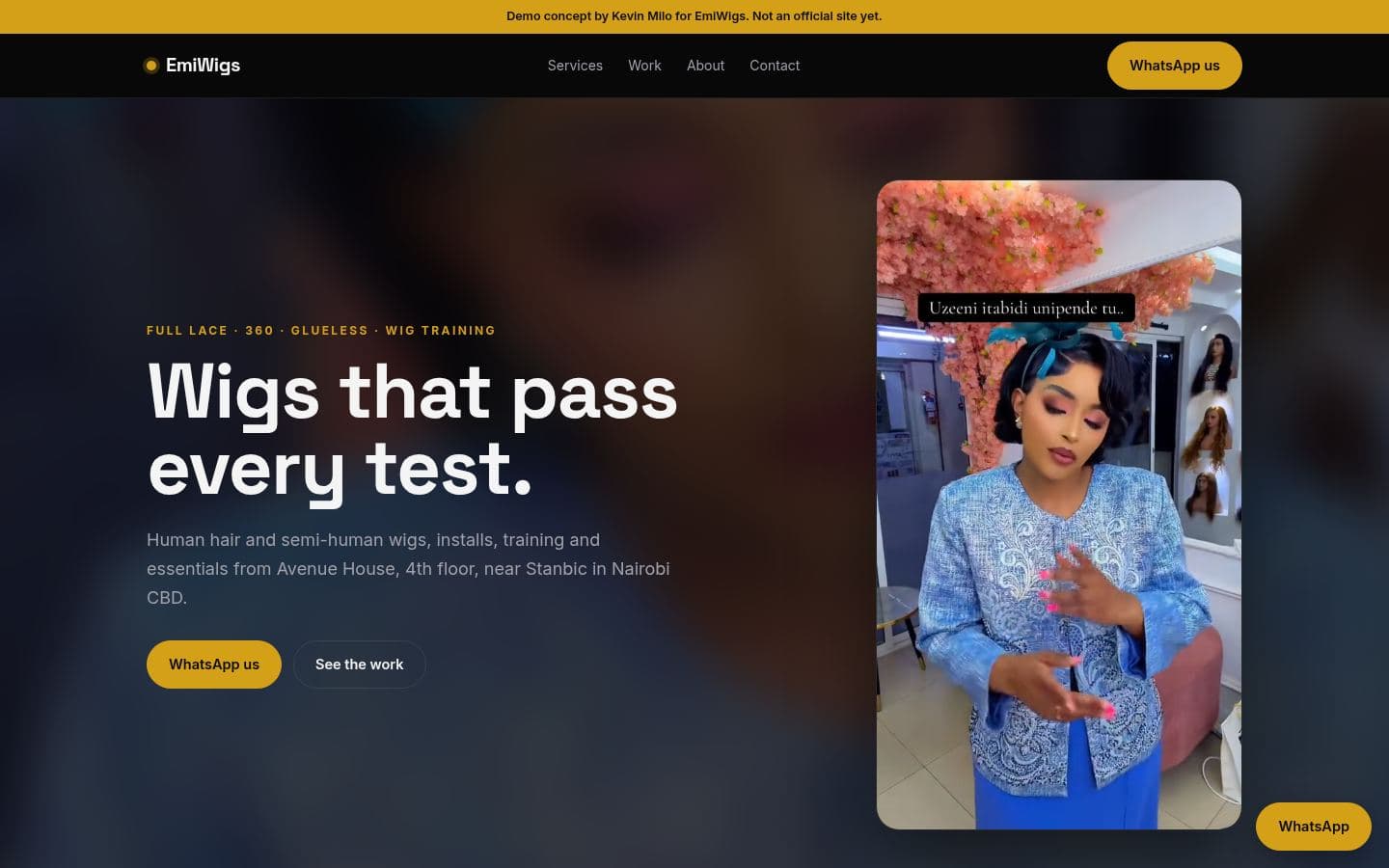Emiwigs website beauty design, built by Kevin Milo at Captivart, Nairobi