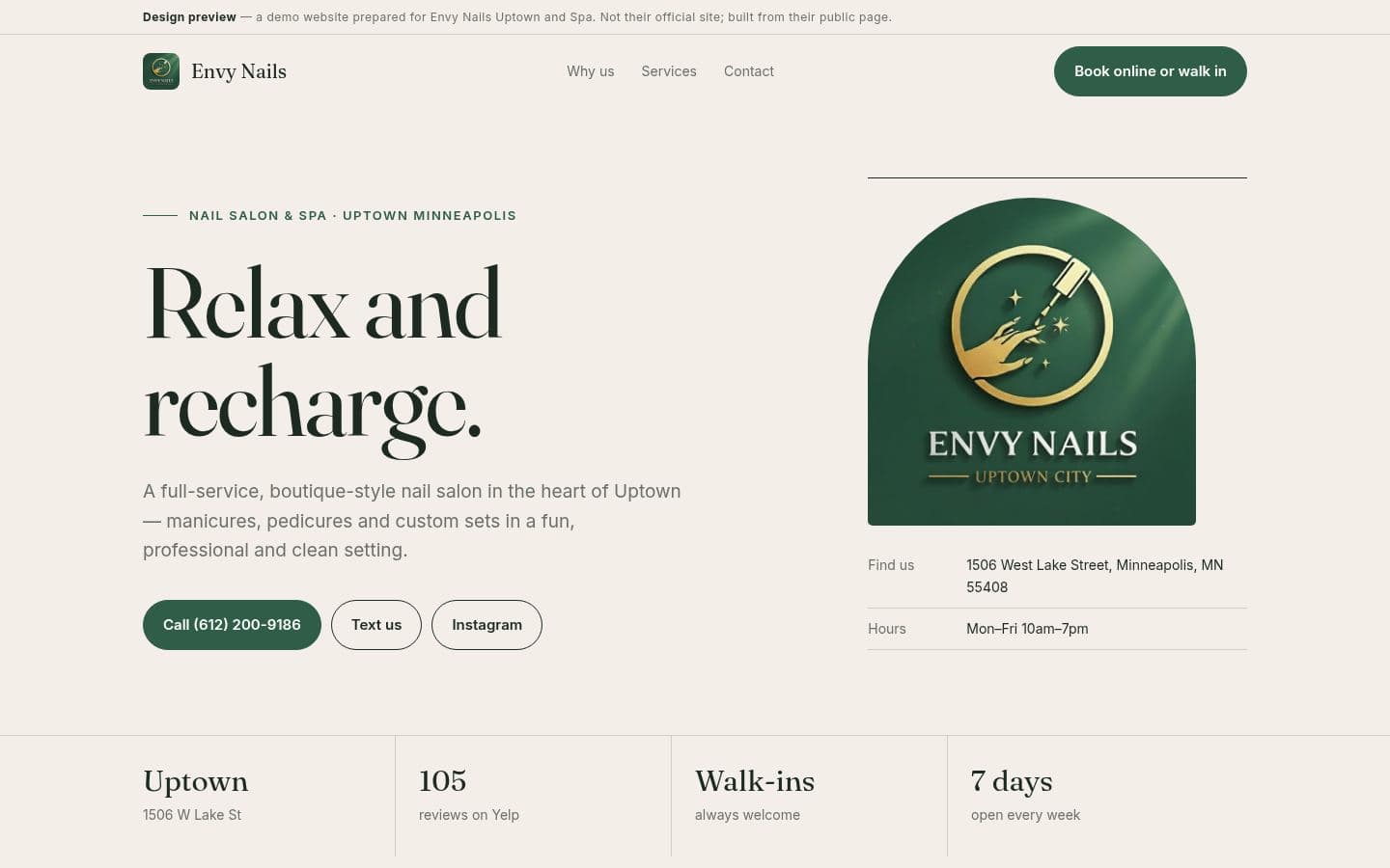 Envy Nails Uptown website beauty design, built by Kevin Milo at Captivart, Nairobi