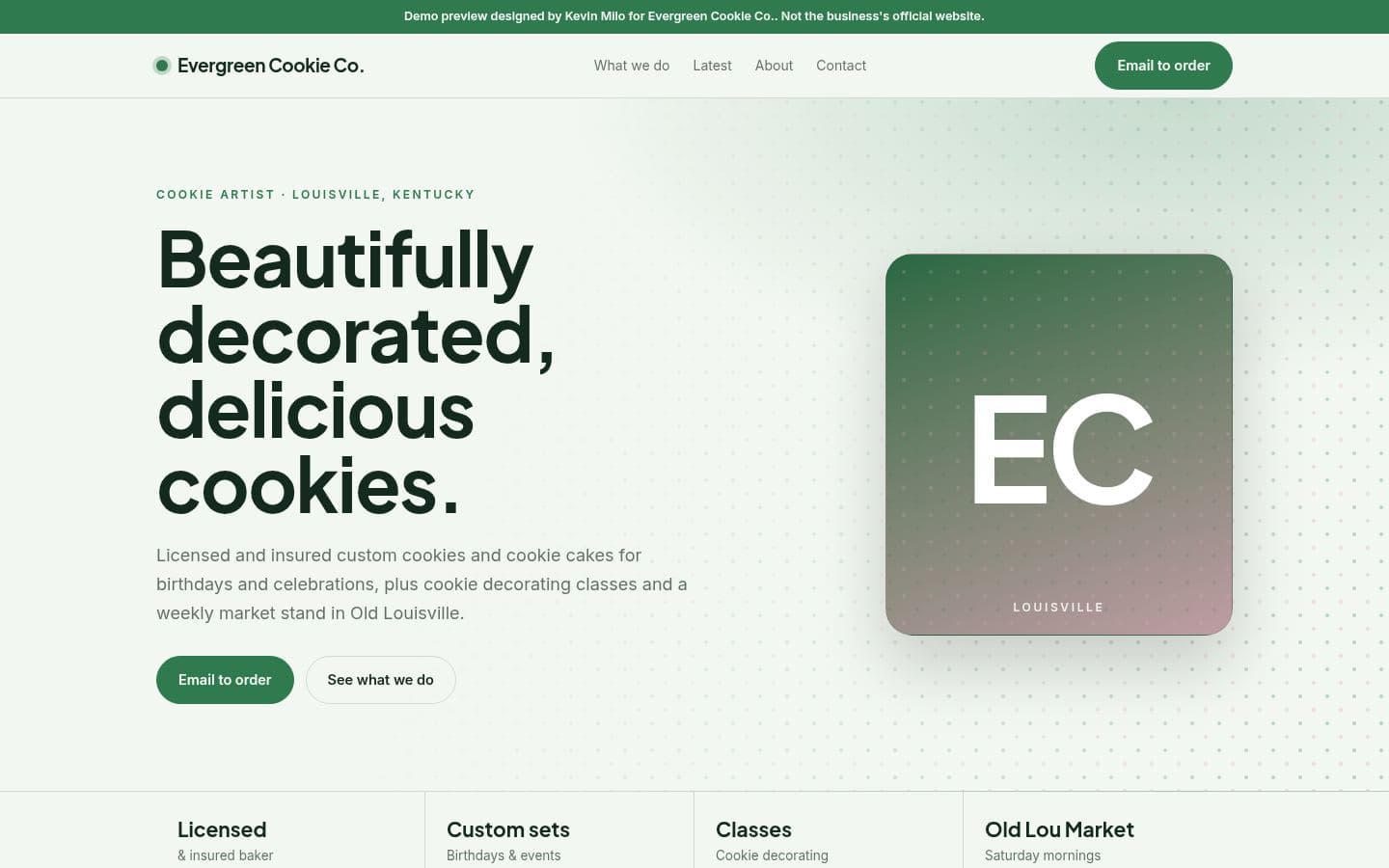 Evergreen Cookie website bakery & food design, built by Kevin Milo at Captivart, Nairobi
