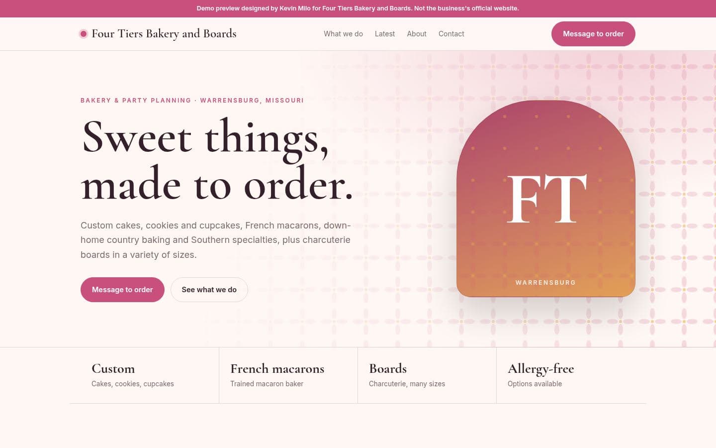 Four Tiers Bakery website bakery & food design, built by Kevin Milo at Captivart, Nairobi