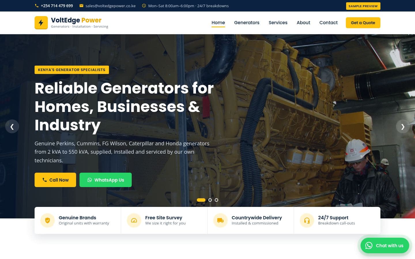 Generators Kenya website tech & energy design, built by Kevin Milo at Captivart, Nairobi