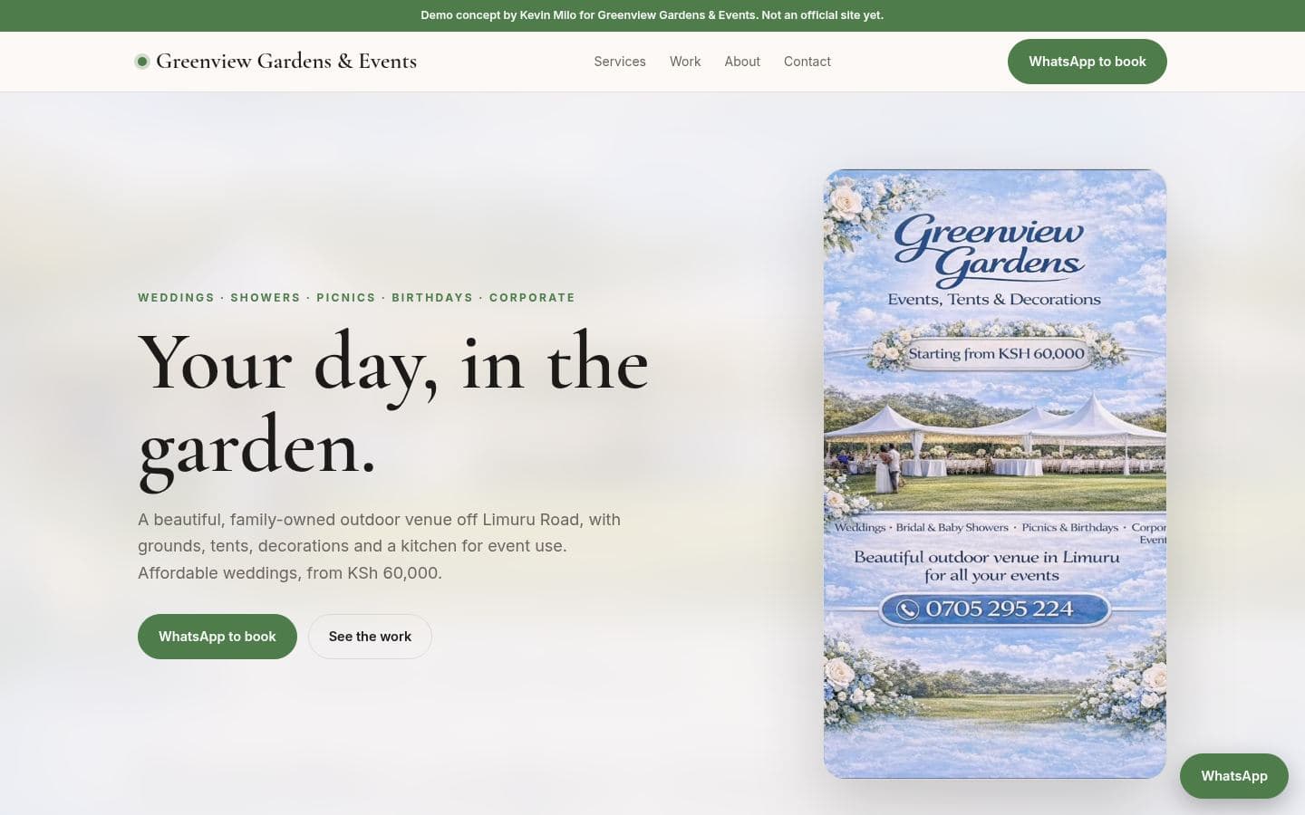 Greenview Gardens website home services design, built by Kevin Milo at Captivart, Nairobi