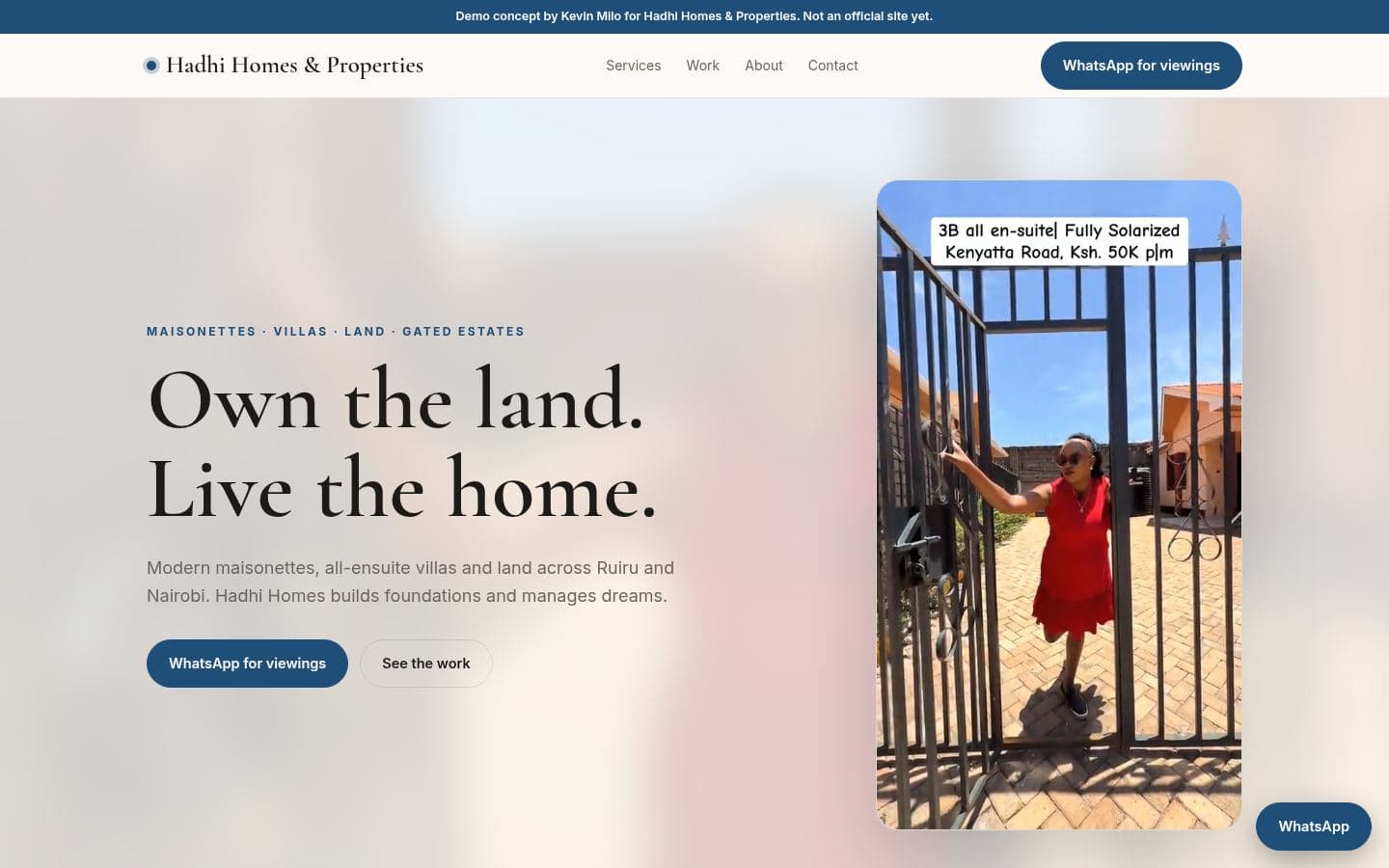 Hadhi Homes website home services design, built by Kevin Milo at Captivart, Nairobi