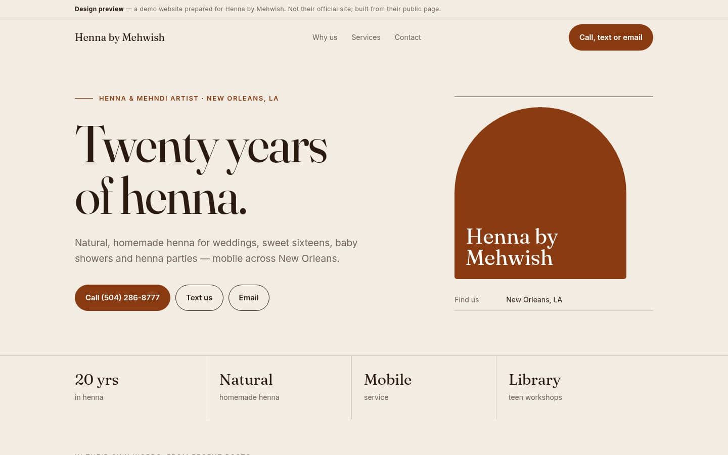 Henna By Mehwish website beauty design, built by Kevin Milo at Captivart, Nairobi