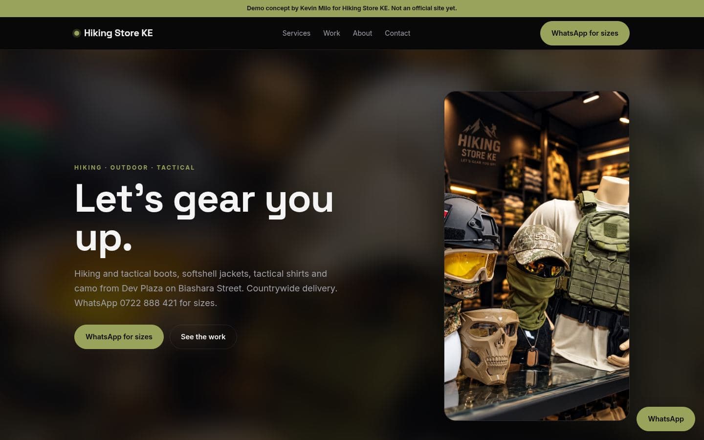 Hiking Store KE website retail & more design, built by Kevin Milo at Captivart, Nairobi
