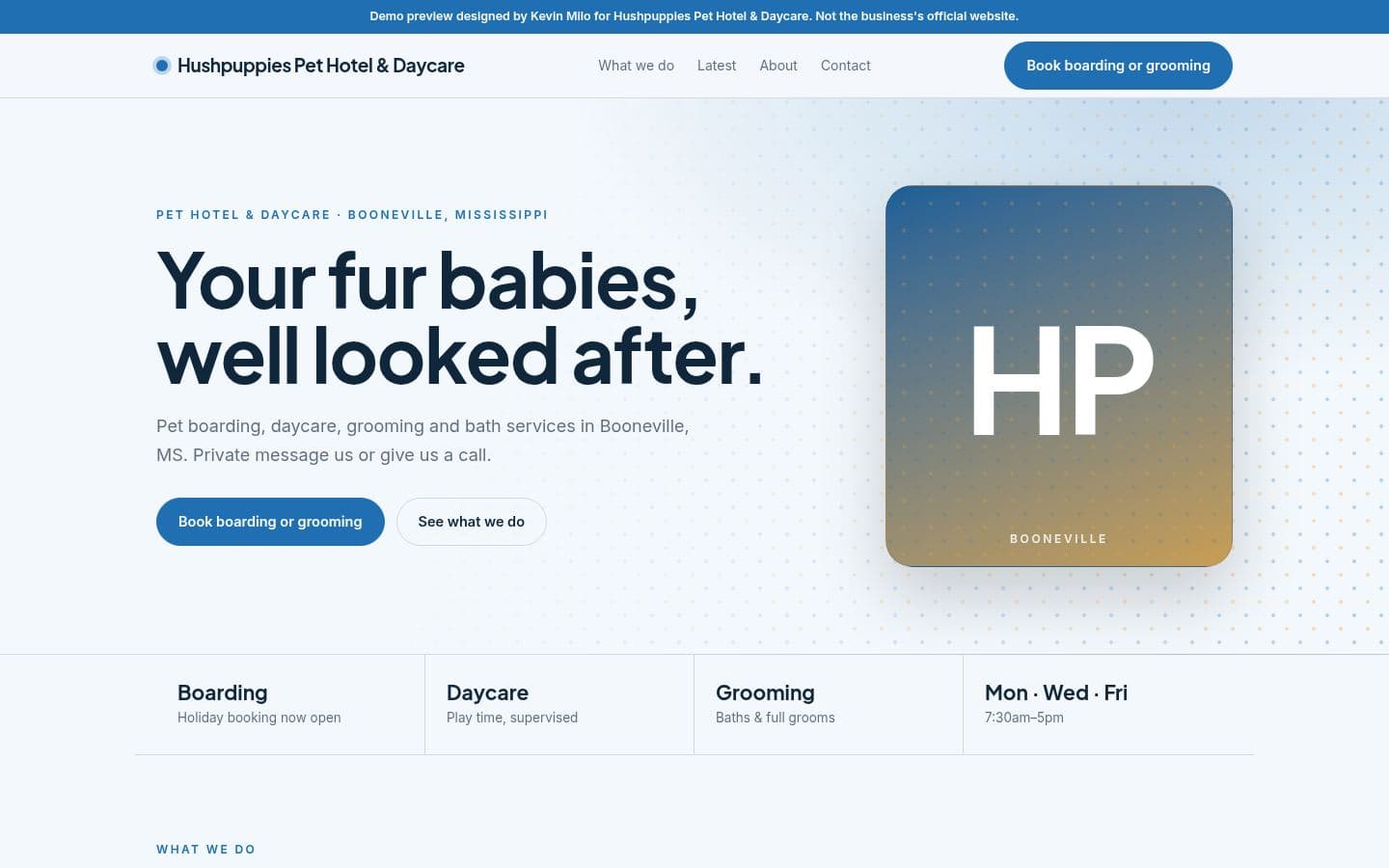 Hushpuppies Pet Hotel website health design, built by Kevin Milo at Captivart, Nairobi