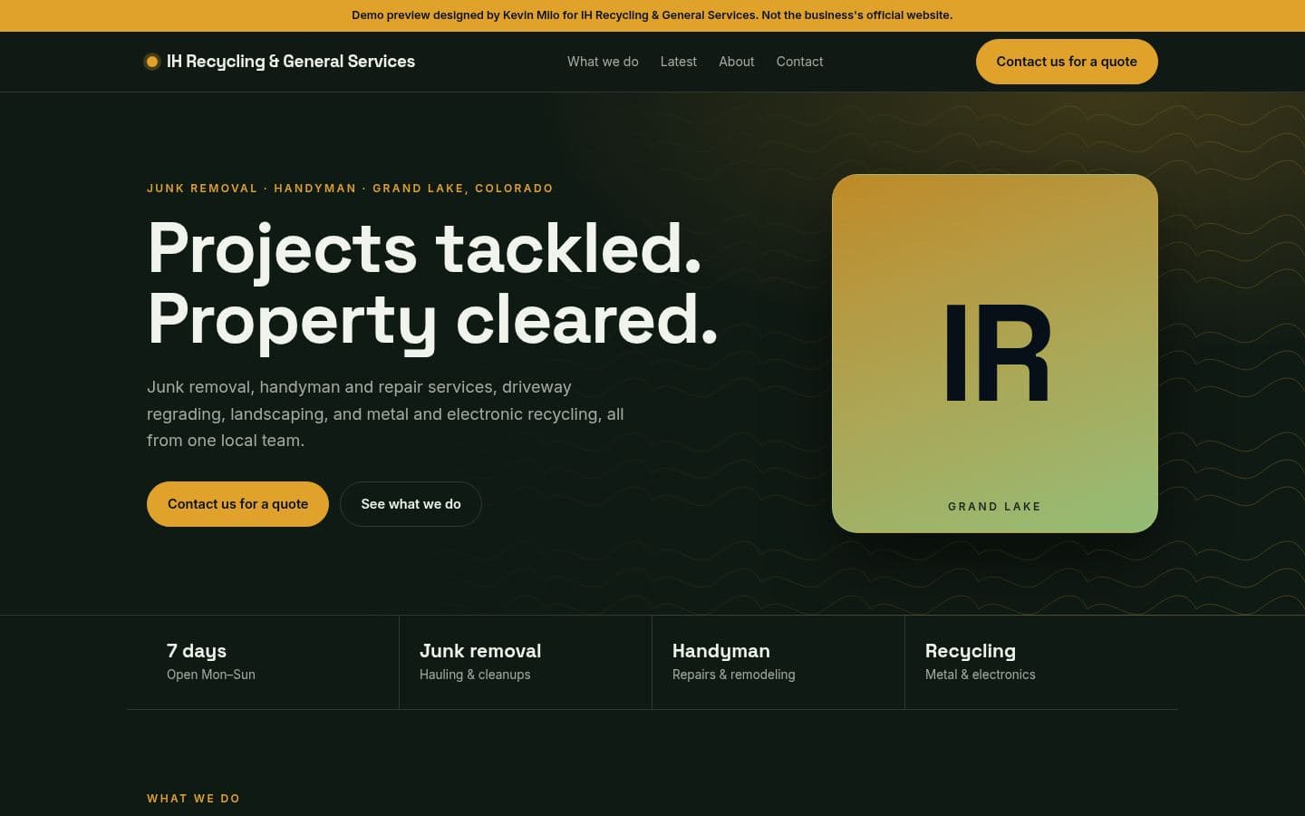 IH Recycling General Services website home services design, built by Kevin Milo at Captivart, Nairobi