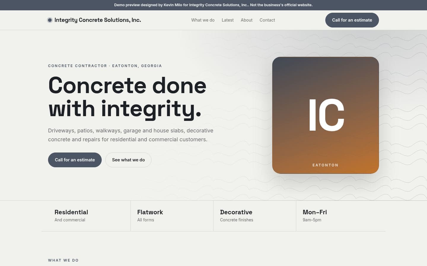 Integrity Concrete website home services design, built by Kevin Milo at Captivart, Nairobi