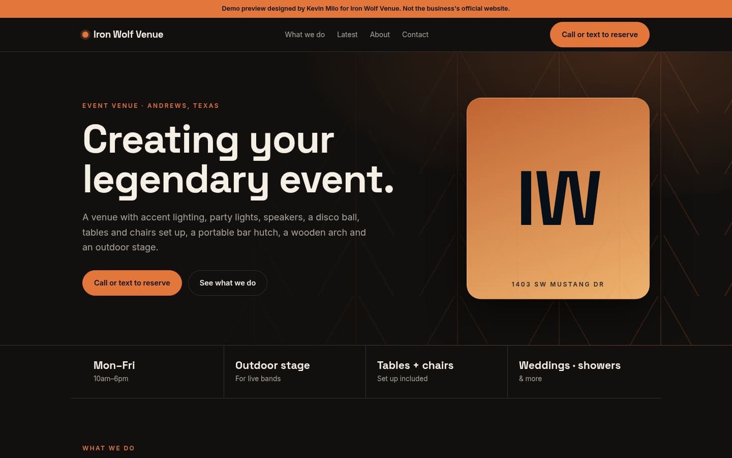 Iron Wolf Venue website events design, built by Kevin Milo at Captivart, Nairobi