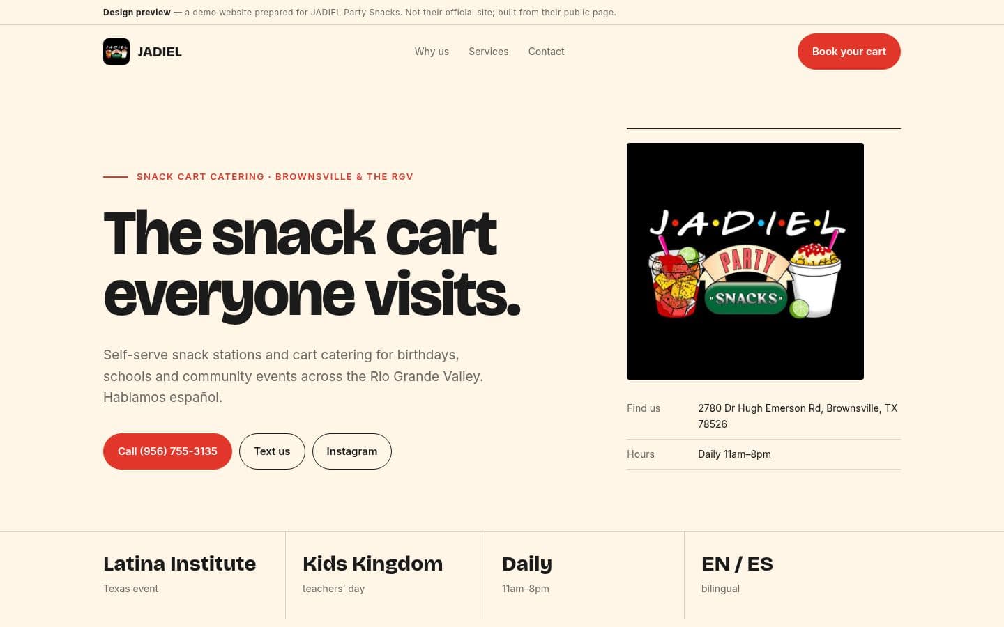 Jadiel Party Snacks website bakery & food design, built by Kevin Milo at Captivart, Nairobi