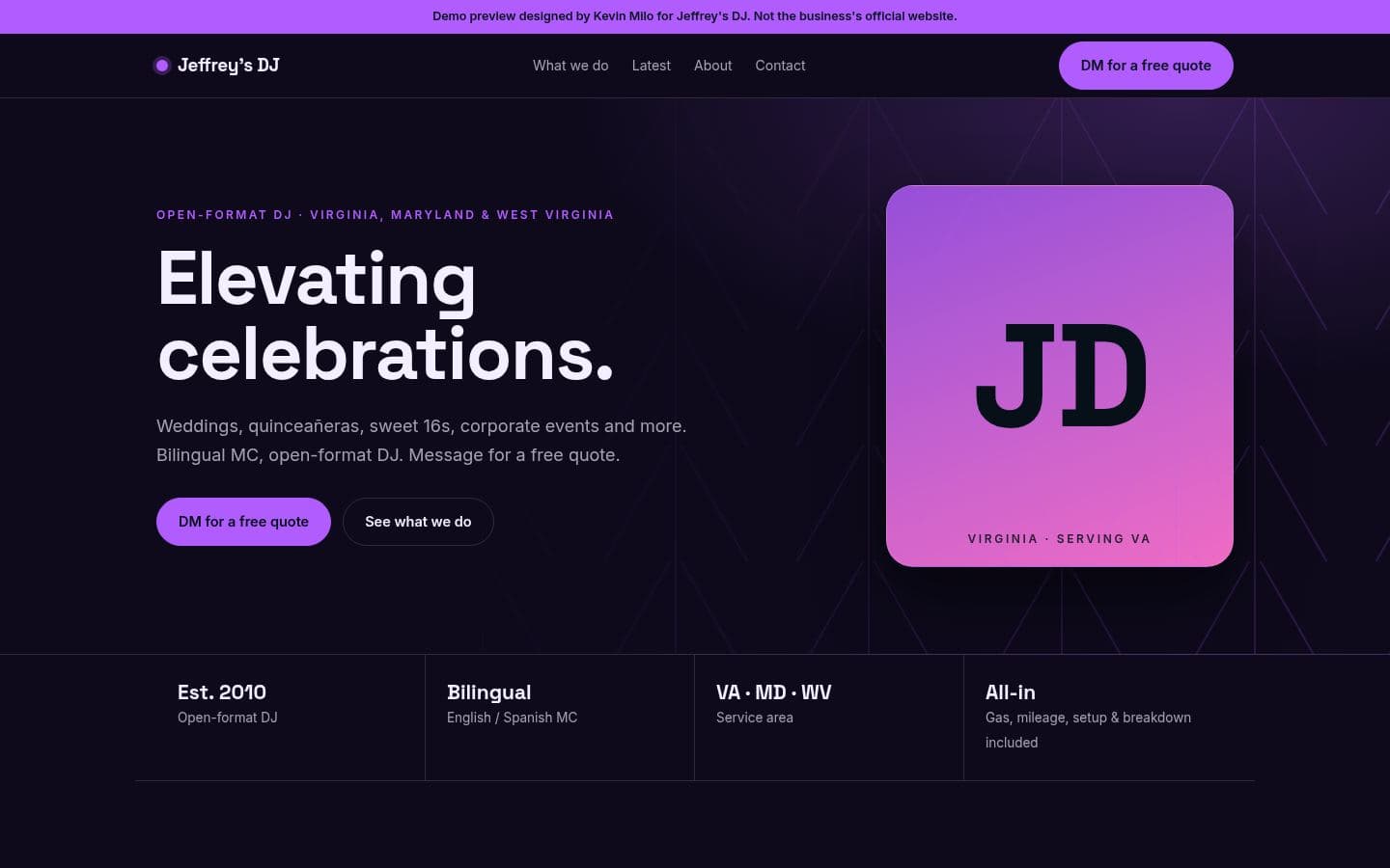 Jeffrey's DJ website events design, built by Kevin Milo at Captivart, Nairobi