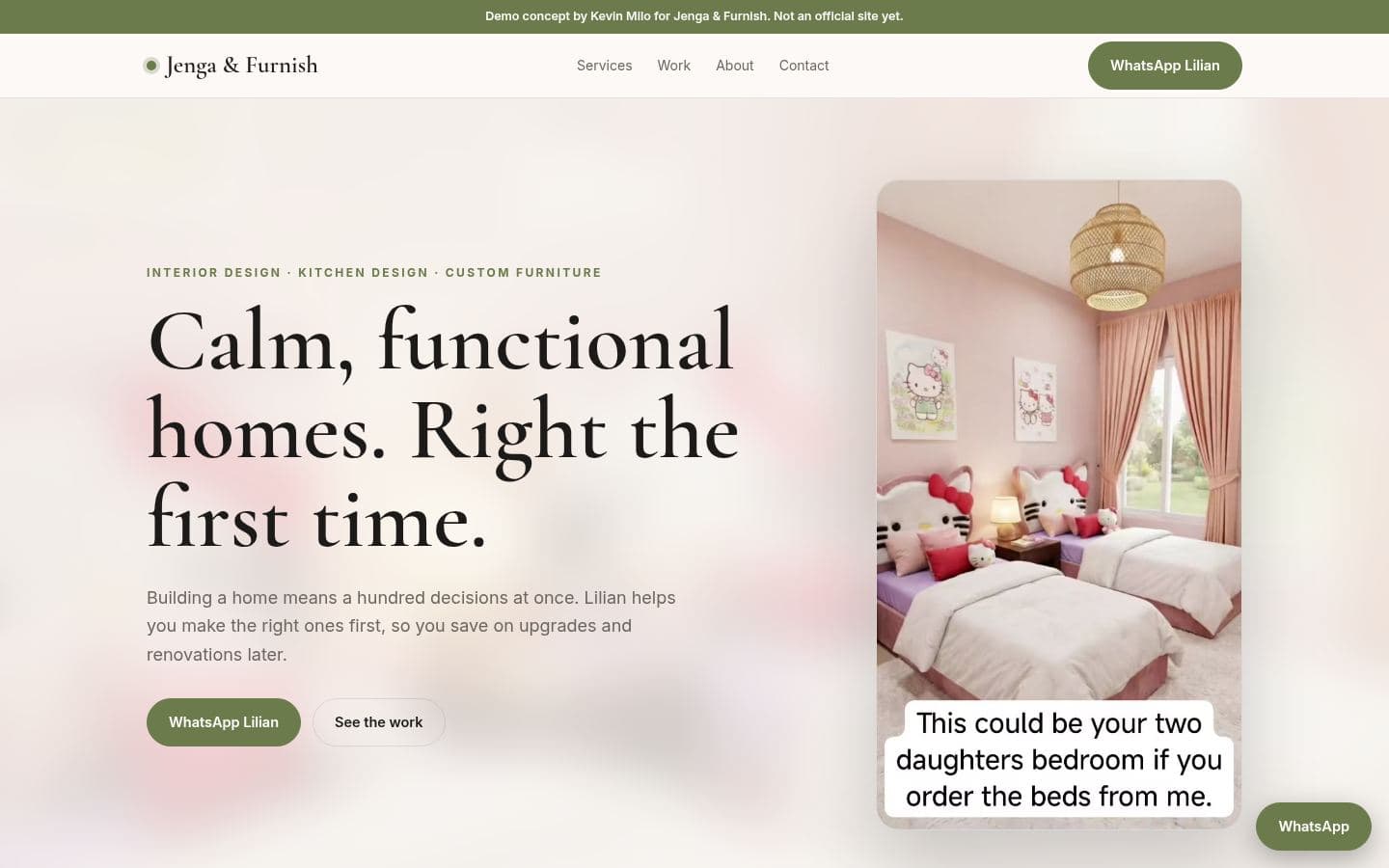 Jenga Furnish Japandi website home services design, built by Kevin Milo at Captivart, Nairobi