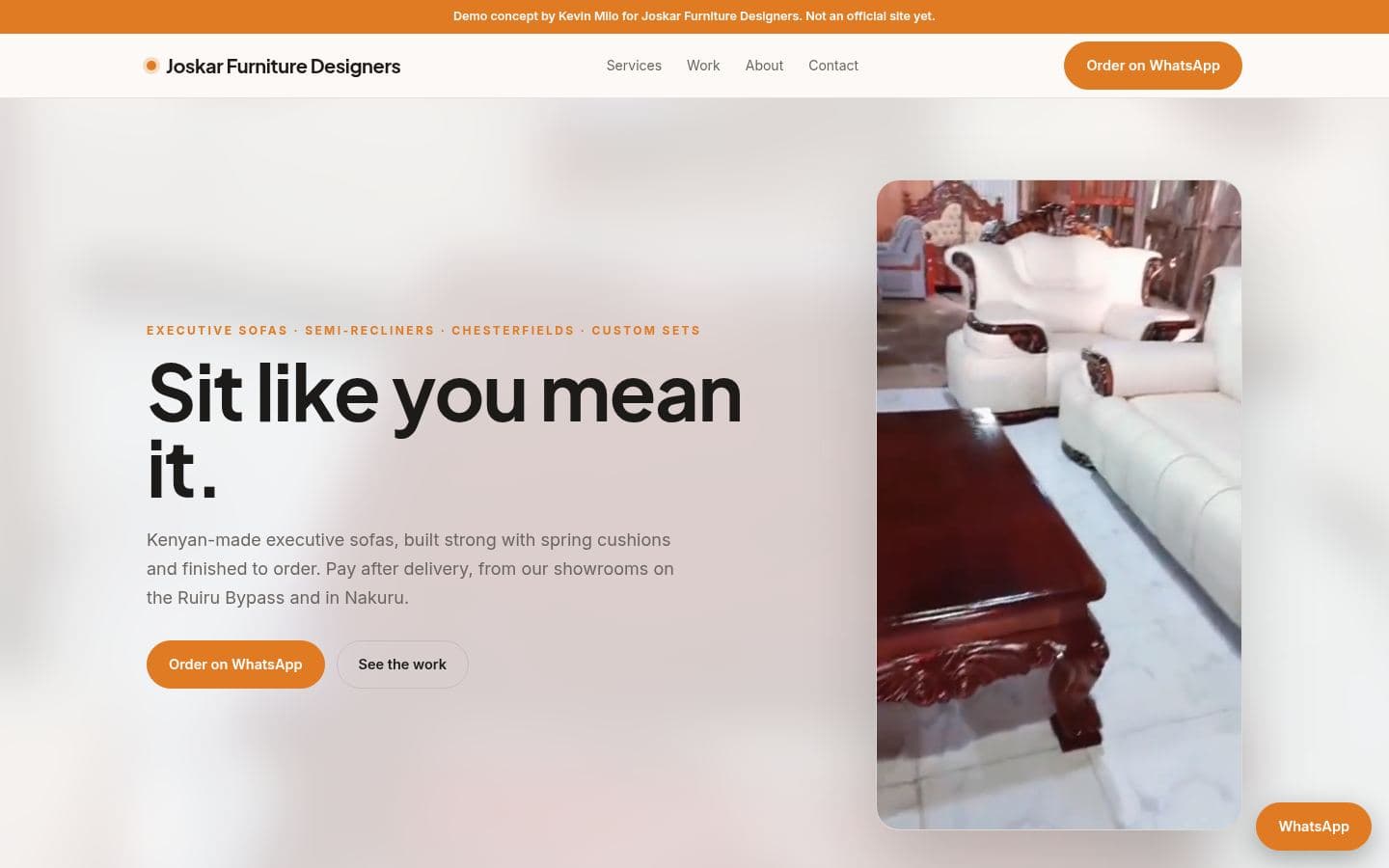 Joskar Furniture website home services design, built by Kevin Milo at Captivart, Nairobi
