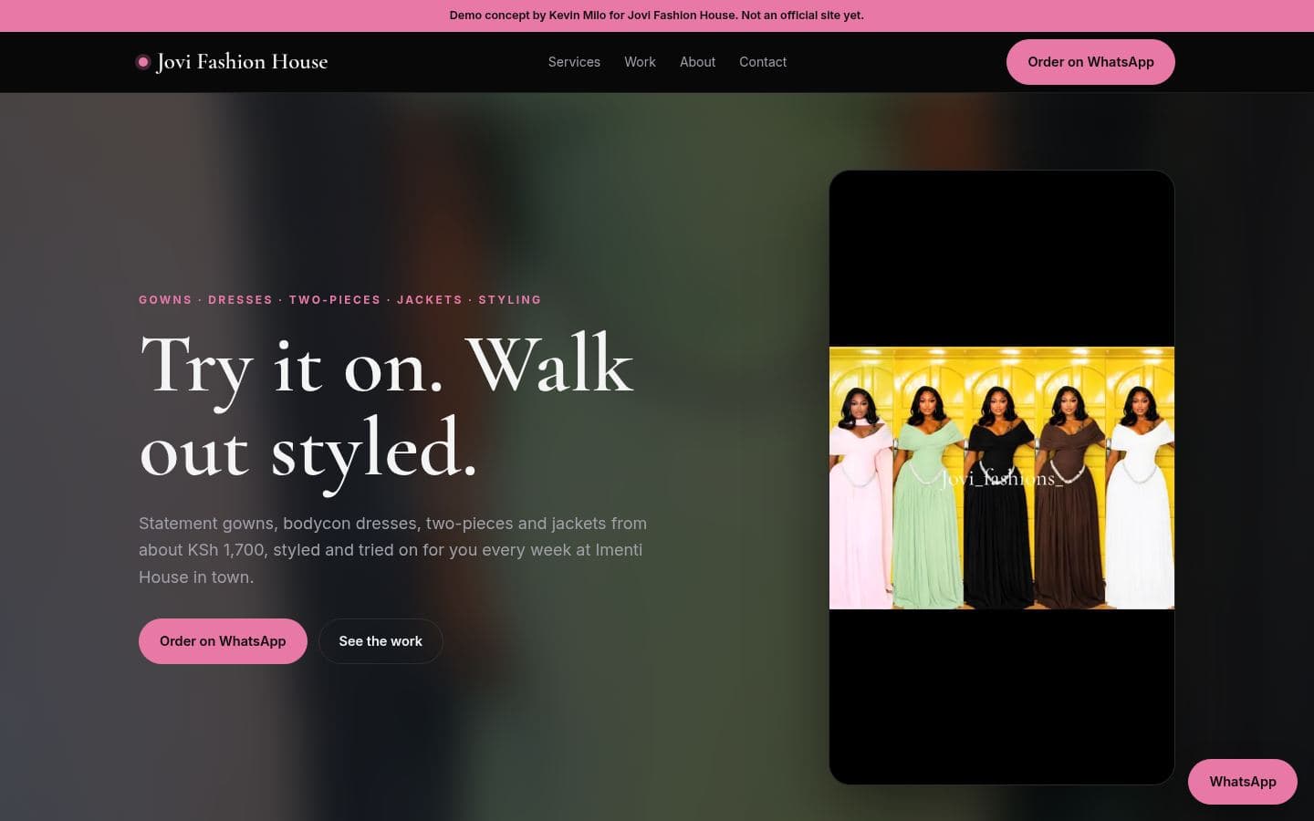 Jovi Fashion House website retail & more design, built by Kevin Milo at Captivart, Nairobi