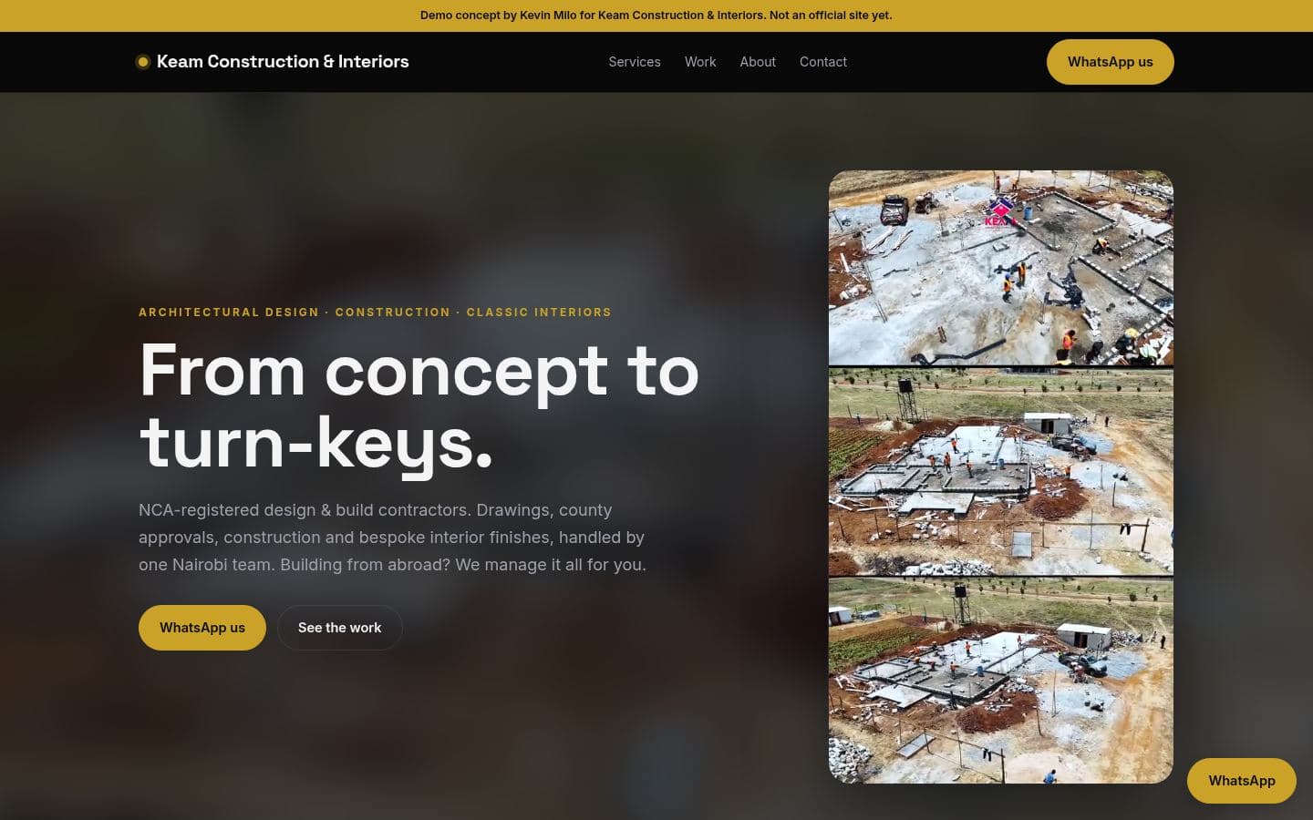 Keam Construction Interiors website home services design, built by Kevin Milo at Captivart, Nairobi