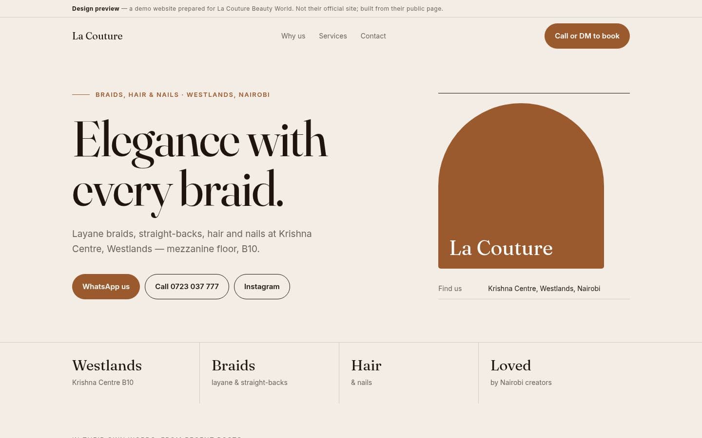 La Couture Beauty website beauty design, built by Kevin Milo at Captivart, Nairobi