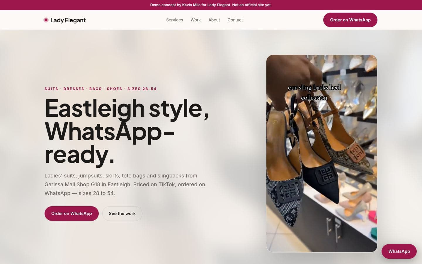 Lady Elegant website retail & more design, built by Kevin Milo at Captivart, Nairobi