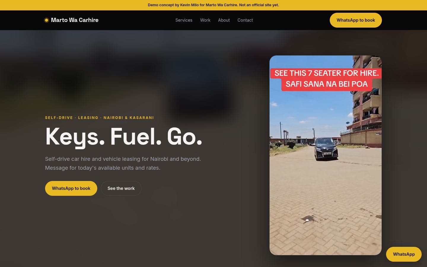 Marto Wa Carhire website automotive design, built by Kevin Milo at Captivart, Nairobi