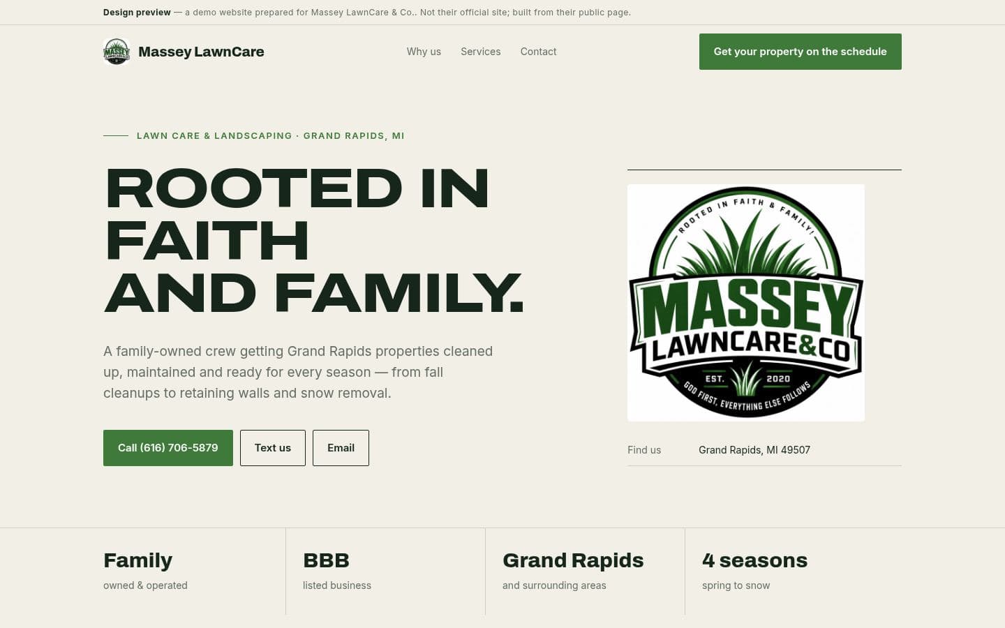 Massey Lawncare website home services design, built by Kevin Milo at Captivart, Nairobi