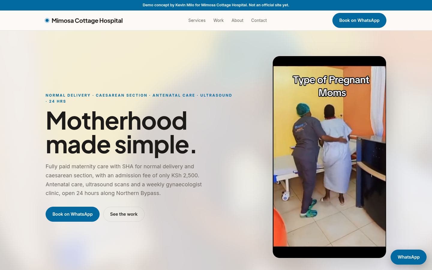 Mimosa Cottage Hospital website home services design, built by Kevin Milo at Captivart, Nairobi