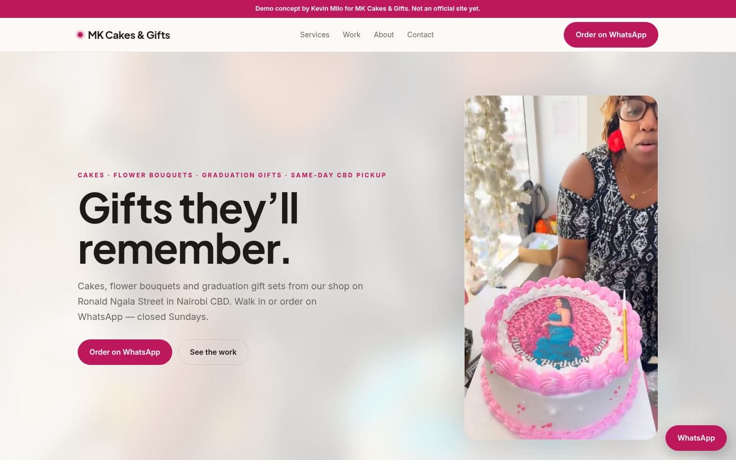 MK Cakes & Gifts website bakery & food design, built by Kevin Milo at Captivart, Nairobi