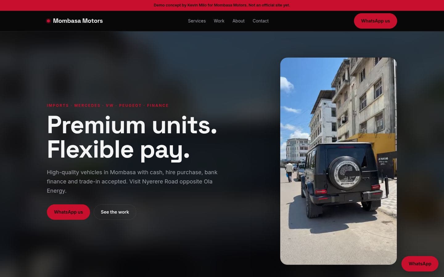 Mombasa Motors website automotive design, built by Kevin Milo at Captivart, Nairobi