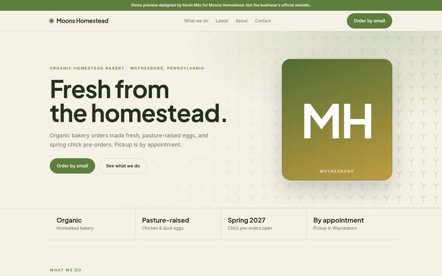 Moon's Homestead website bakery & food design, built by Kevin Milo at Captivart, Nairobi
