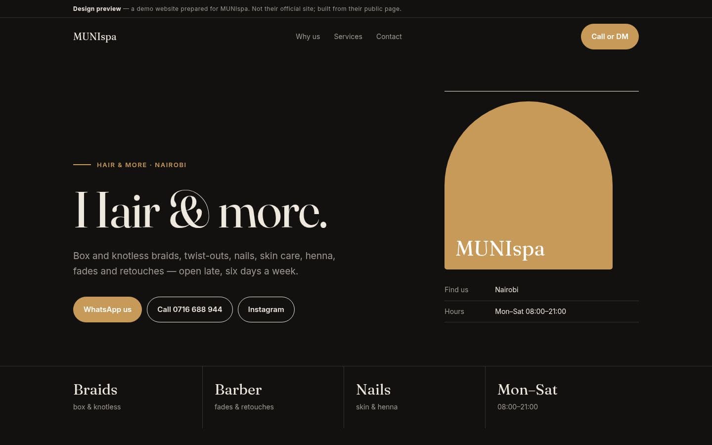 Munispa KE website beauty design, built by Kevin Milo at Captivart, Nairobi