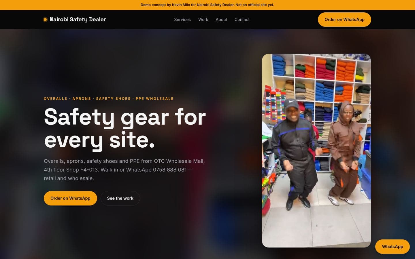 Nairobi Safety Dealer website retail & more design, built by Kevin Milo at Captivart, Nairobi