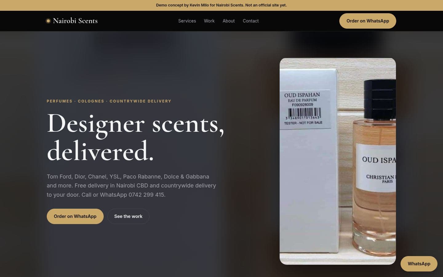 Nairobi Scents website retail & more design, built by Kevin Milo at Captivart, Nairobi