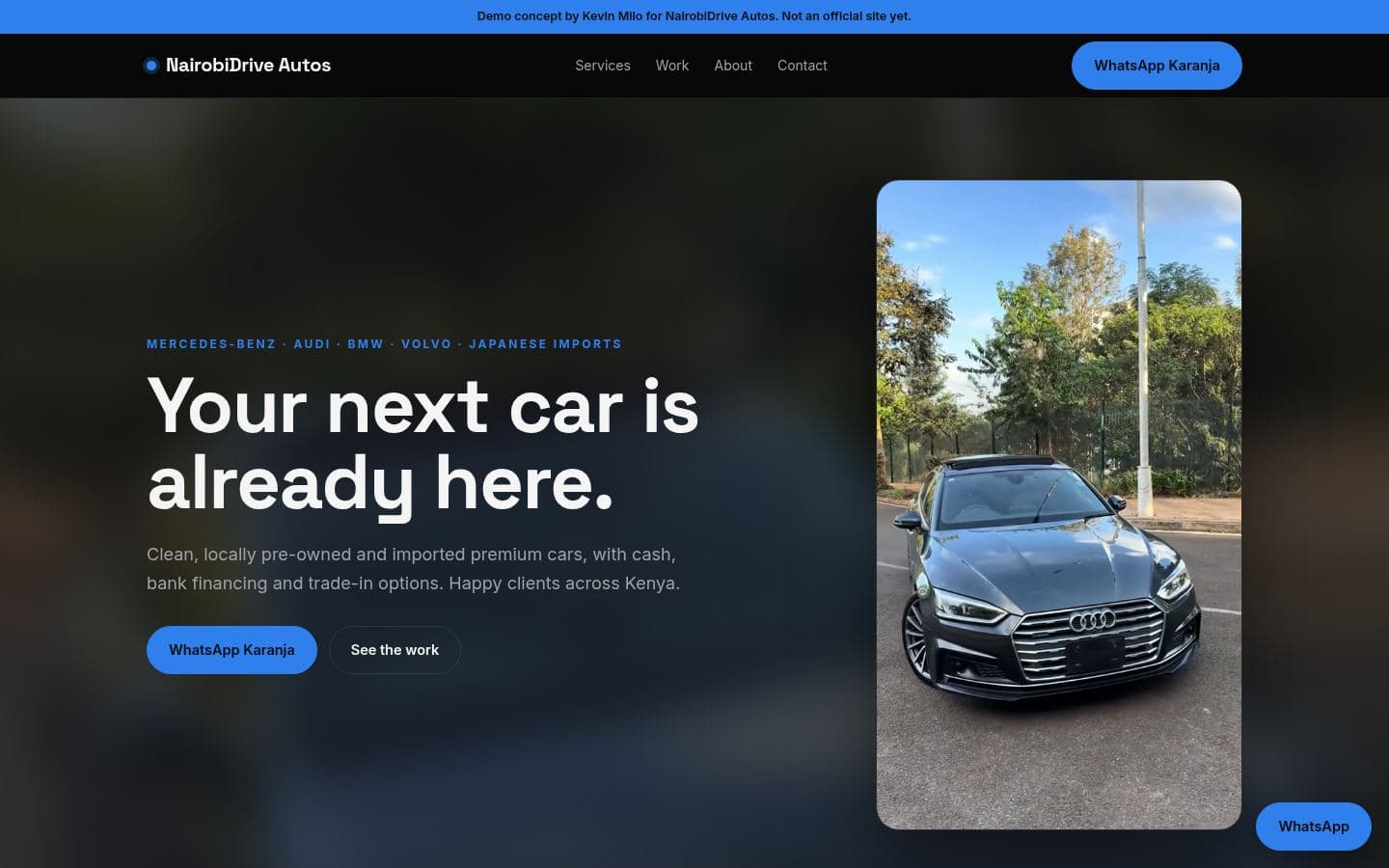 Nairobidrive Autos website automotive design, built by Kevin Milo at Captivart, Nairobi
